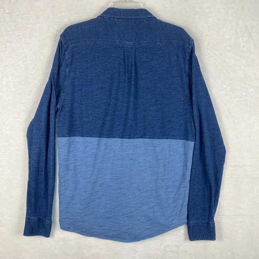 J.Crew Indigo Knit Goods Shirt Mens L Blue Two Tone Chambray Preppy Classic